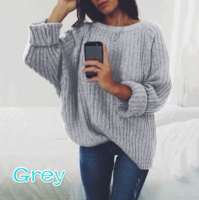 Damen Grobstrickpullover mit weitem Schnitt und lässigen Ärmeln Drune