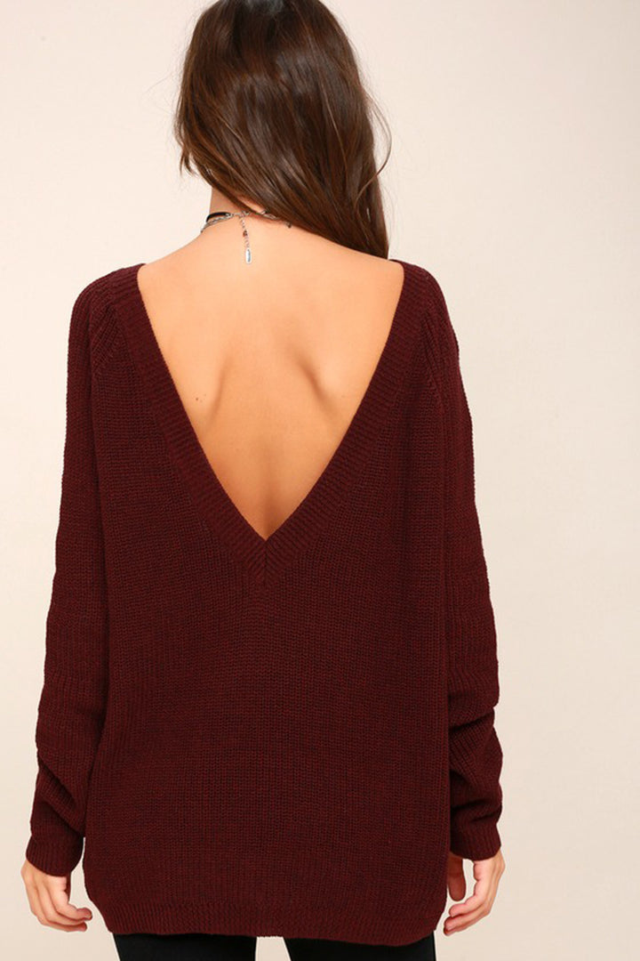 Damen lässiger Strickpullover mit tiefem Rückenausschnitt und oversized Passform Drune