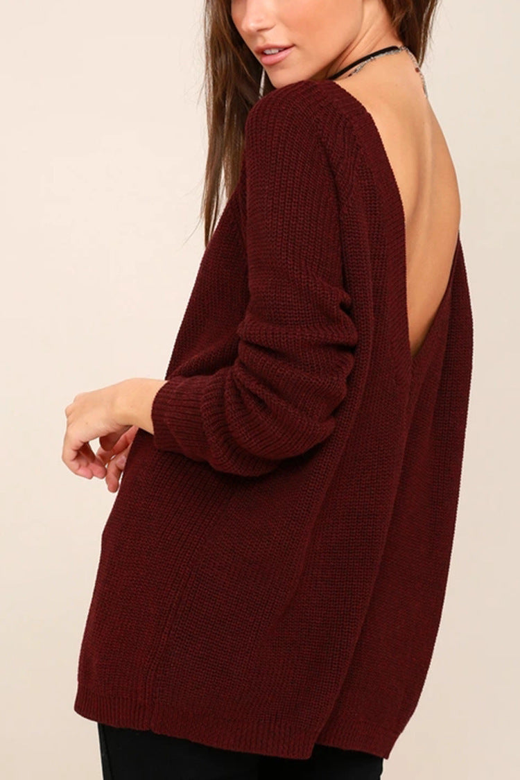 Damen lässiger Strickpullover mit tiefem Rückenausschnitt und oversized Passform Drune