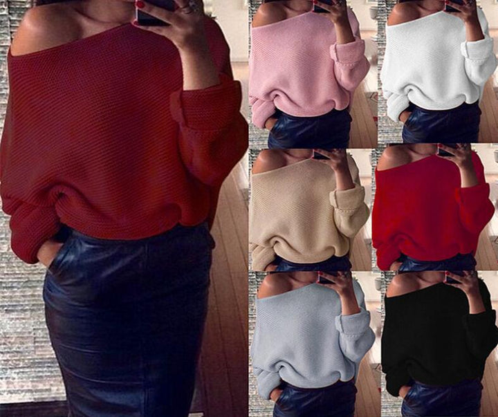 Damen Strickpullover mit weitem Ausschnitt und lässigem Fall Drune