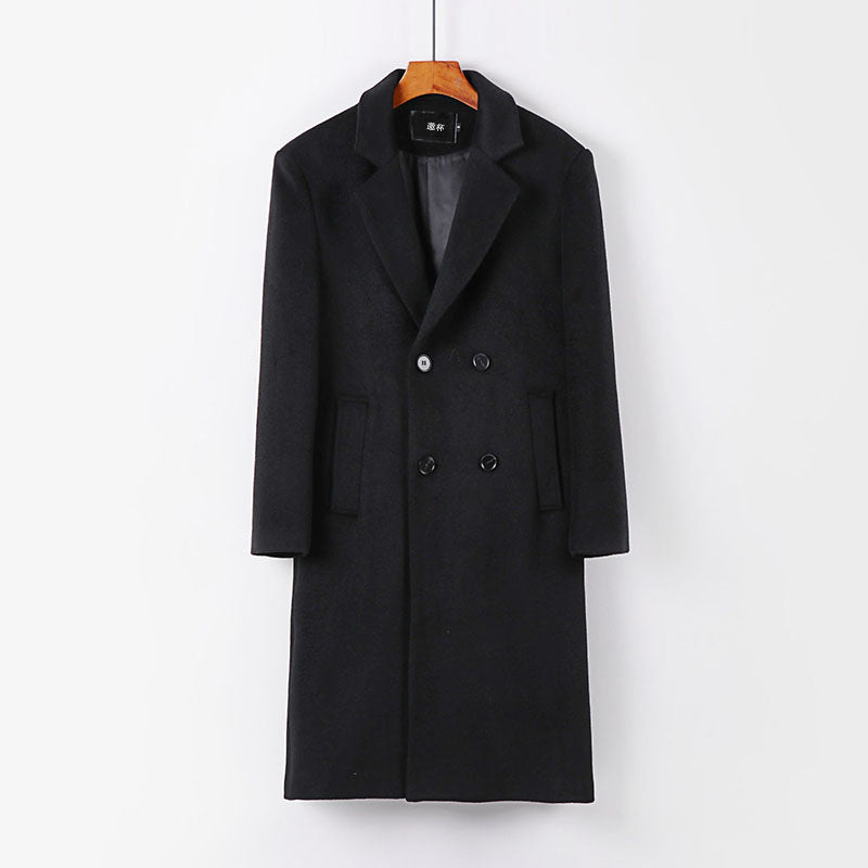 Herren Eleganter Wollmix-Longcoat mit Doppelreihe und fallendem Revers Drune