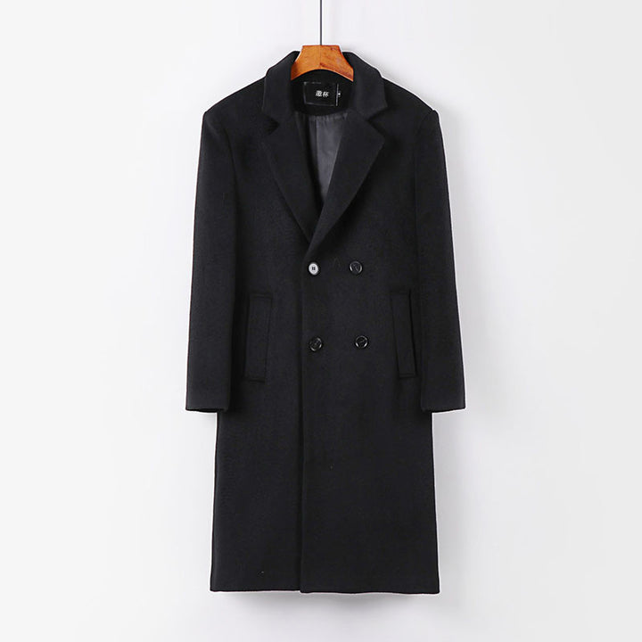 Herren Eleganter Wollmix-Longcoat mit Doppelreihe und fallendem Revers Drune