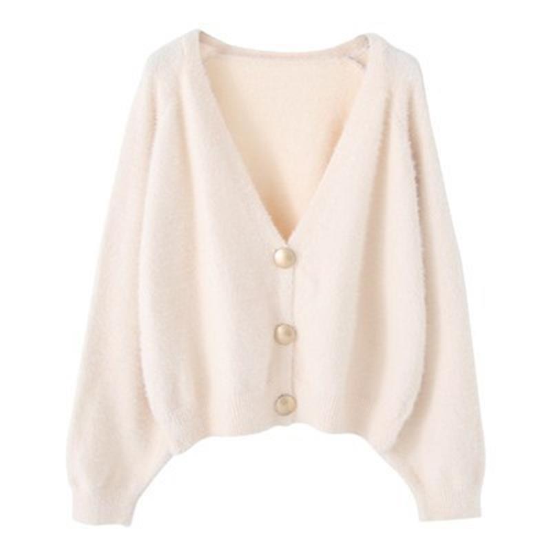 Damen Flauschige Strickjacke mit Knopfdetails Drune