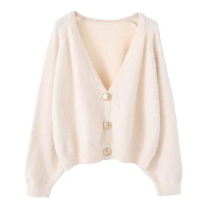 Damen Flauschige Strickjacke mit Knopfdetails Drune