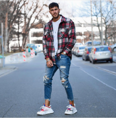 Herren modische Slim Fit Jeans mit angesagten Rissen und Verjüngung Drune