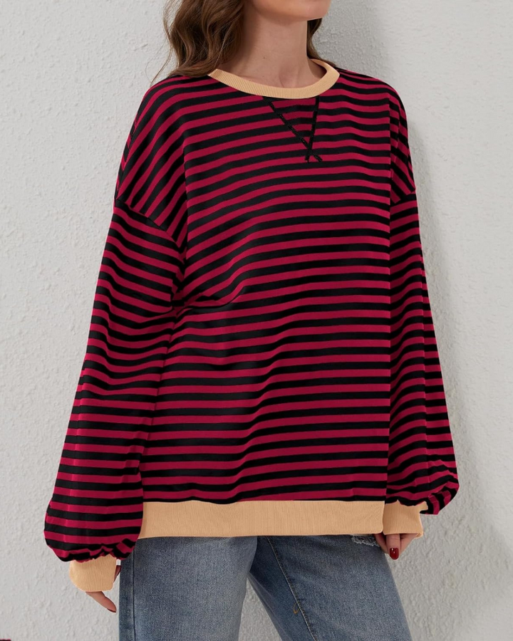 Drune | Übergrößen Streifen Langarm Sweatshirt