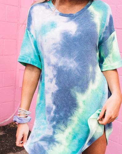 Damen Lässiges T-Shirt Kleid im trendigem Batikdesign Drune