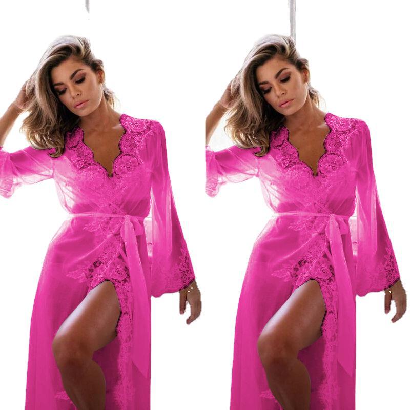 Damen Transparente Nachtwäsche mit Spitzenakzenten und eleganter Schärpe Drune