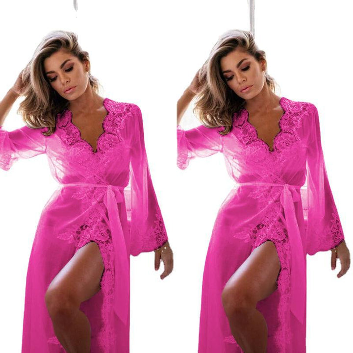 Damen Transparente Nachtwäsche mit Spitzenakzenten und eleganter Schärpe Drune