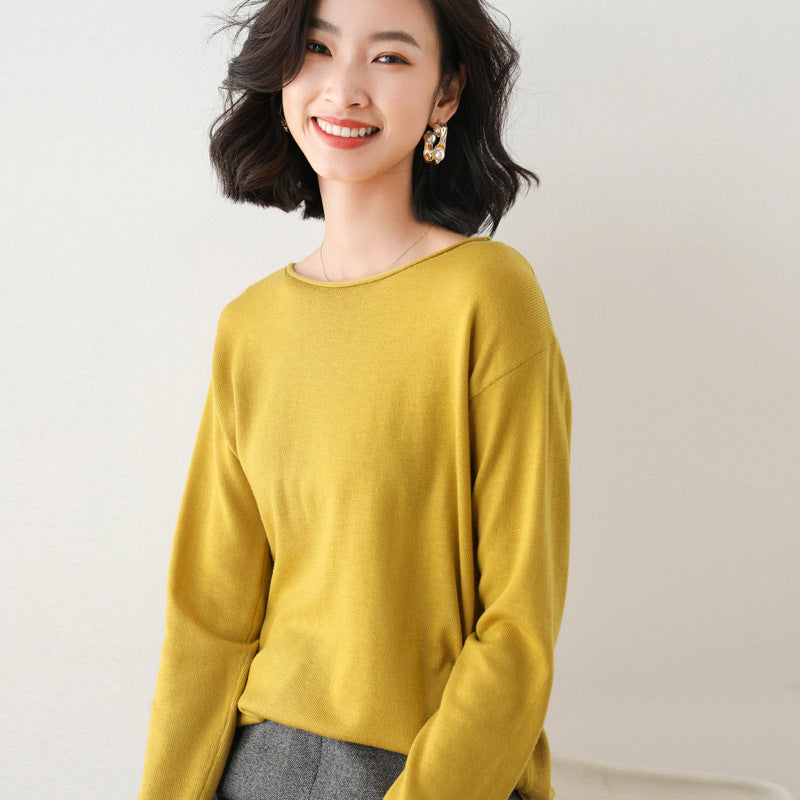 Damen Leichter Feinstrick-Pullover mit weitem Rundhalsausschnitt und legerem Schnitt Drune