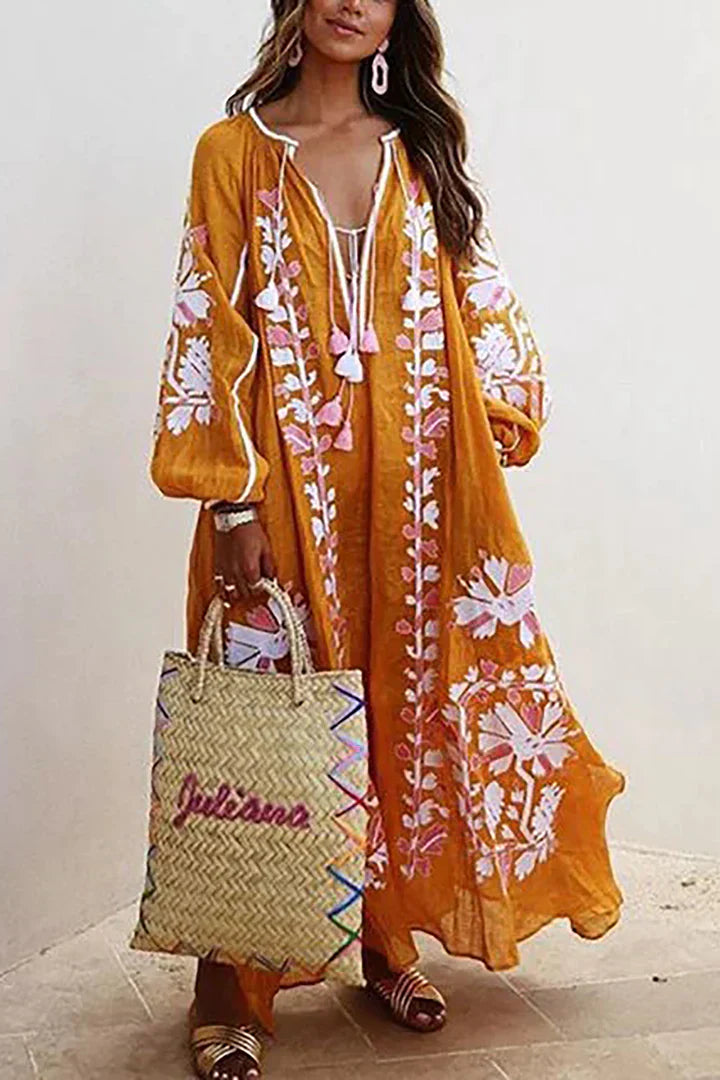 Drune | Langes Kleid Im Bohemian-Stil mit Blumendruck