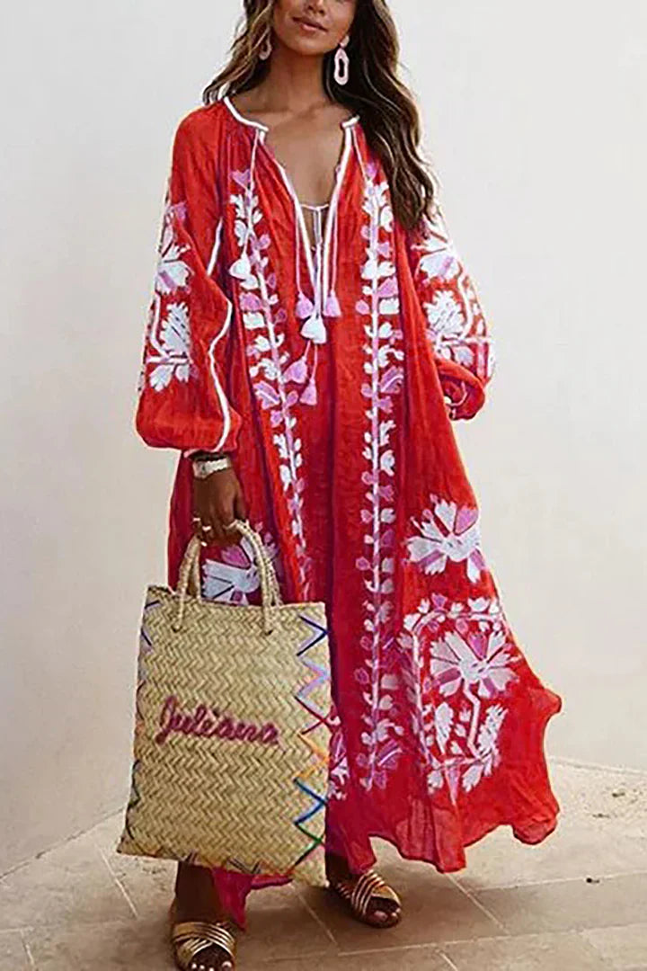 Drune | Langes Kleid Im Bohemian-Stil mit Blumendruck