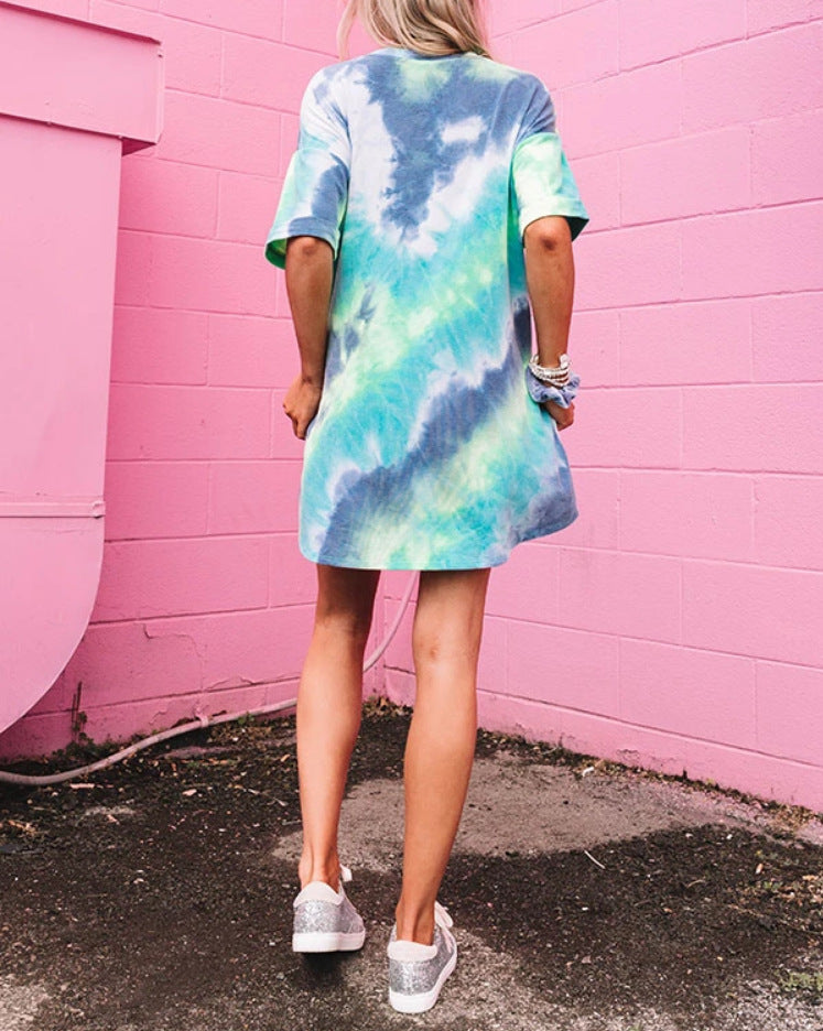 Damen Lässiges T-Shirt Kleid im trendigem Batikdesign Drune