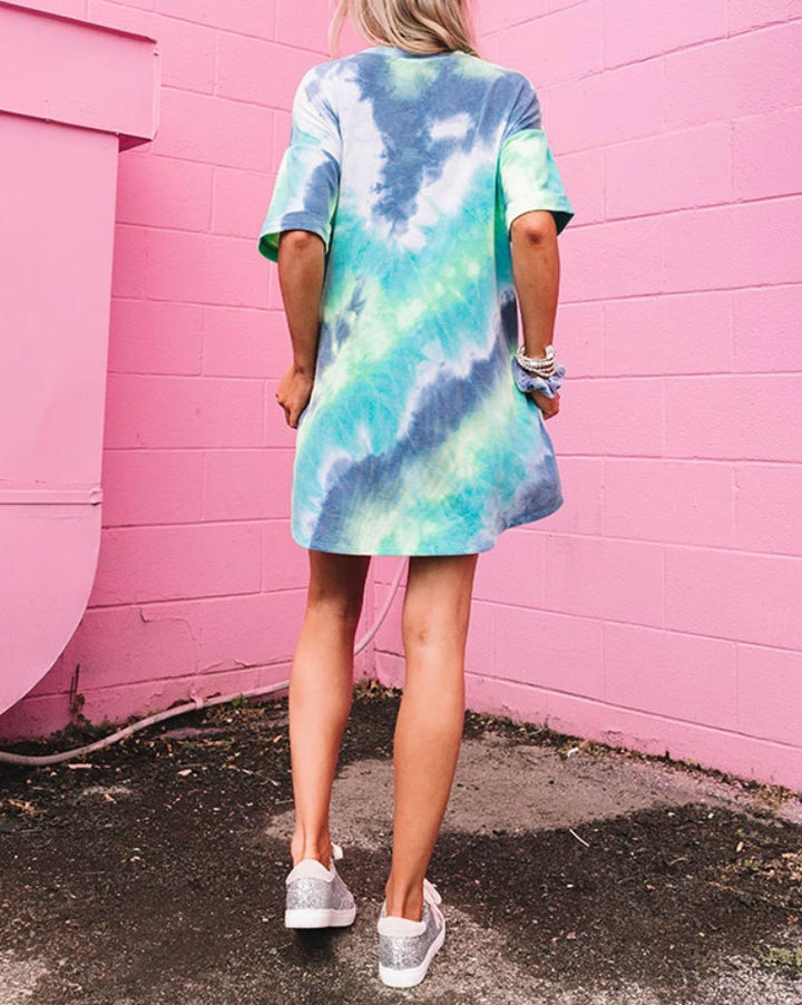 Damen Lässiges T-Shirt Kleid im trendigem Batikdesign Drune