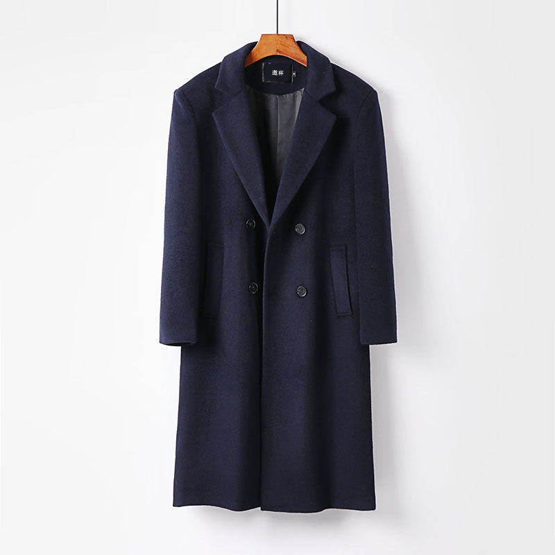 Herren Eleganter Wollmix-Longcoat mit Doppelreihe und fallendem Revers Drune