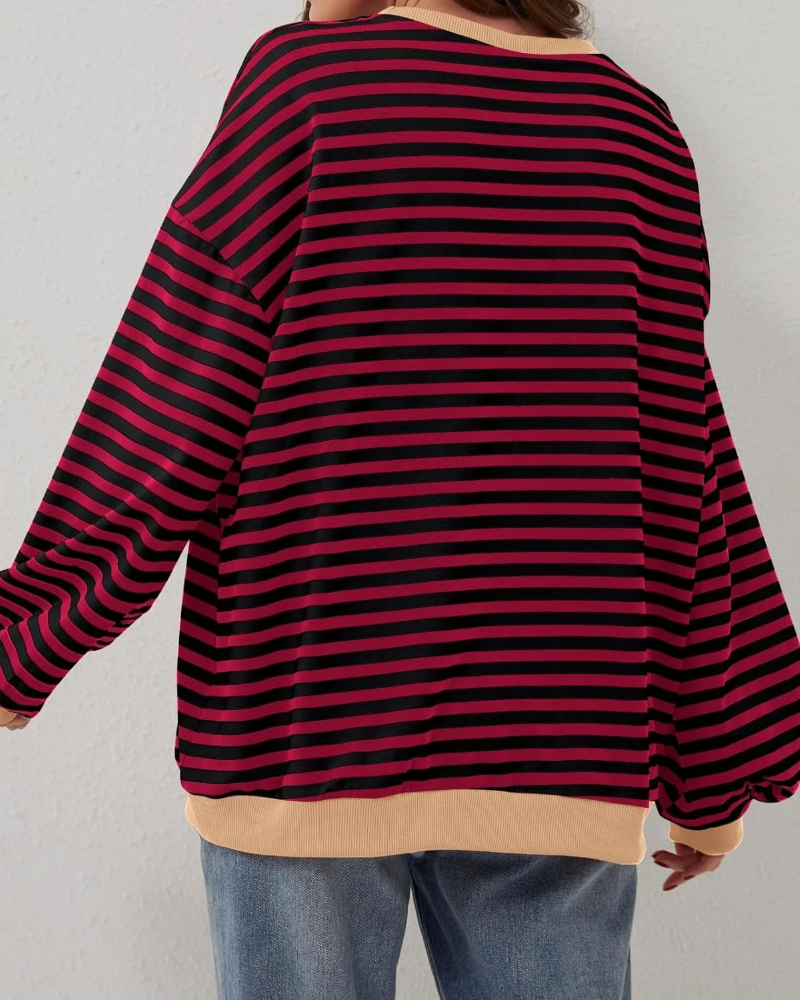 Drune | Übergrößen Streifen Langarm Sweatshirt