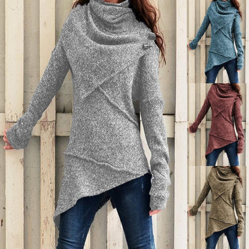 Damen asymmetrischer Boucle-Strickpullover mit großem Schalfkragen Drune