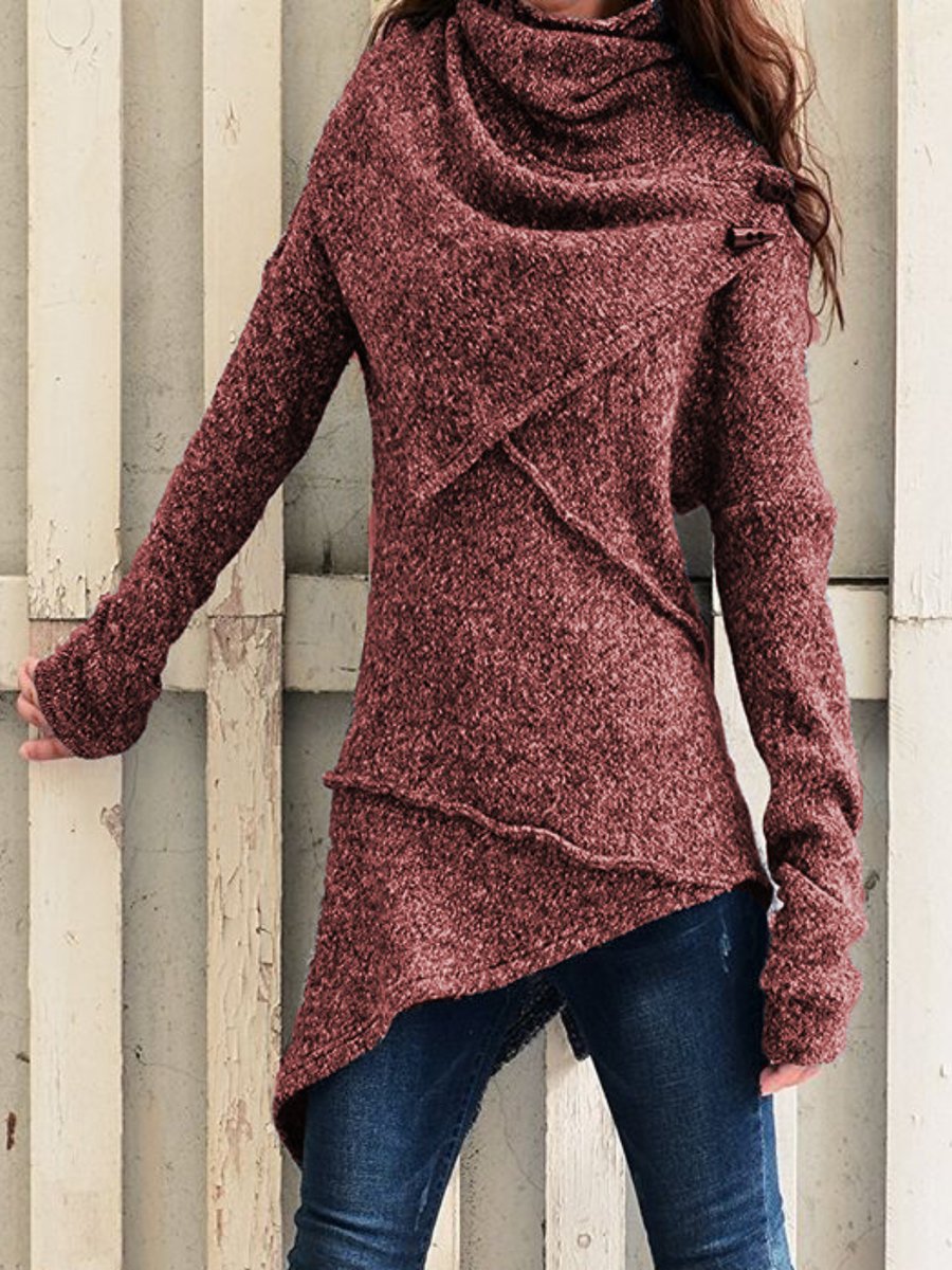 Damen asymmetrischer Boucle-Strickpullover mit großem Schalfkragen Drune