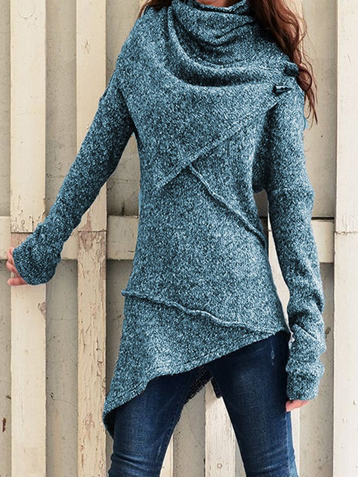Damen asymmetrischer Boucle-Strickpullover mit großem Schalfkragen Drune