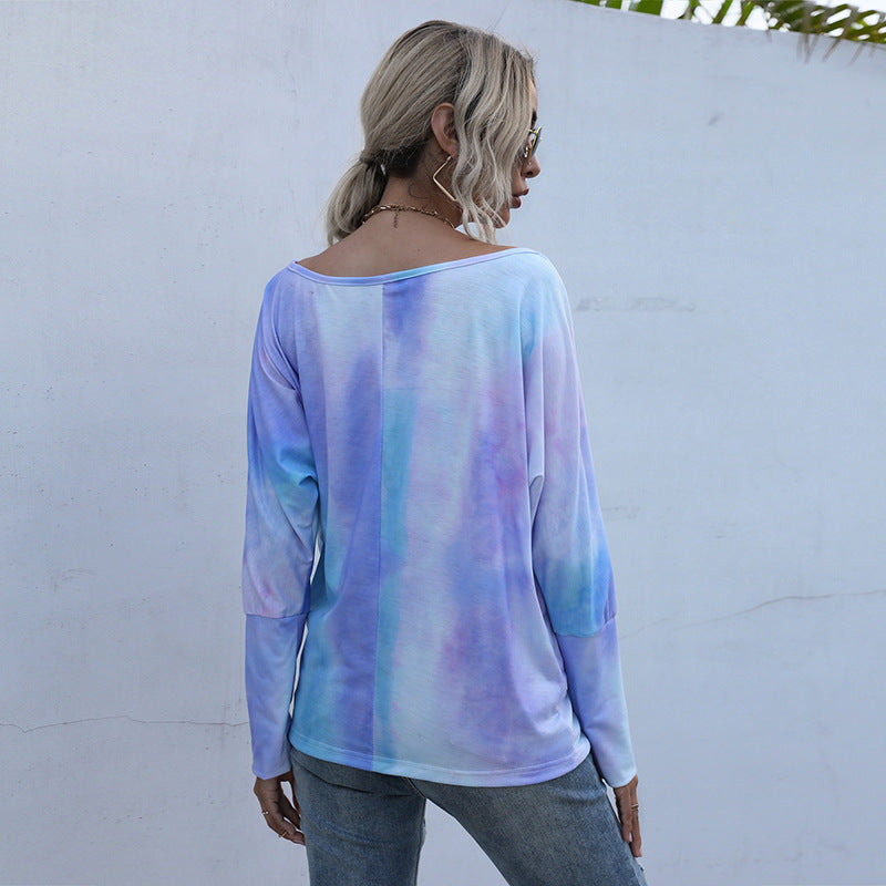 Damen Oversize-Longsleeve mit Off-Shoulder Ausschnitt und Batikmuster Drune