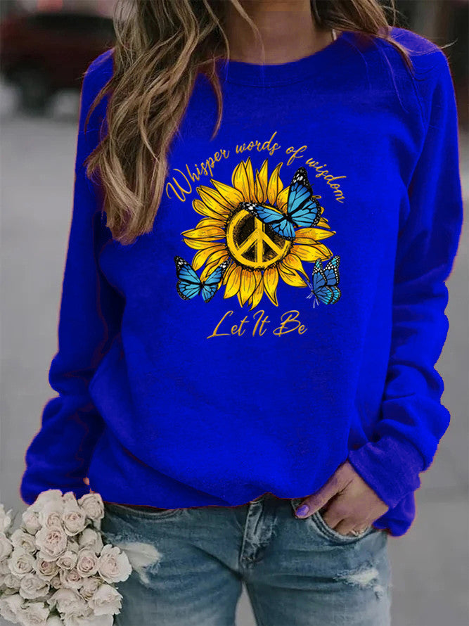 Damen Sweatshirt mit künstlerischem Sonnenblumen- und Schmetterlingsdesign Drune