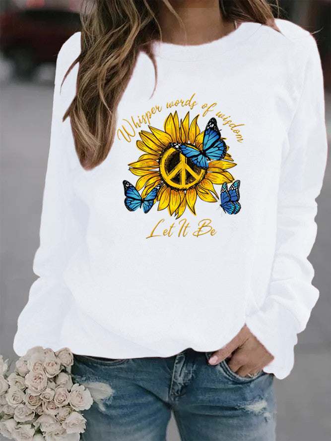 Damen Sweatshirt mit künstlerischem Sonnenblumen- und Schmetterlingsdesign Drune