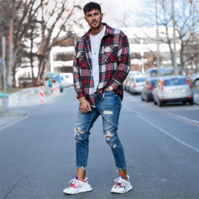 Herren modische Slim Fit Jeans mit angesagten Rissen und Verjüngung Drune