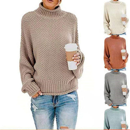 Damen Grobgestrickter Boxy-Rollkragenpullover mit strukturierter Waffeloptik und geripptem Saum Drune
