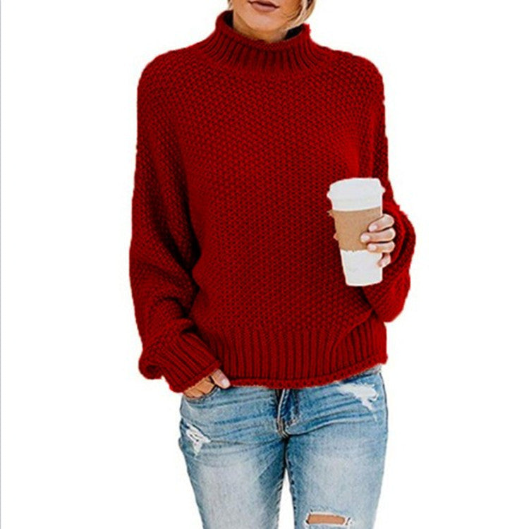 Damen Grobstrick Pullover mit hochgeschlossenem Kragen und lässigem Schnitt Drune