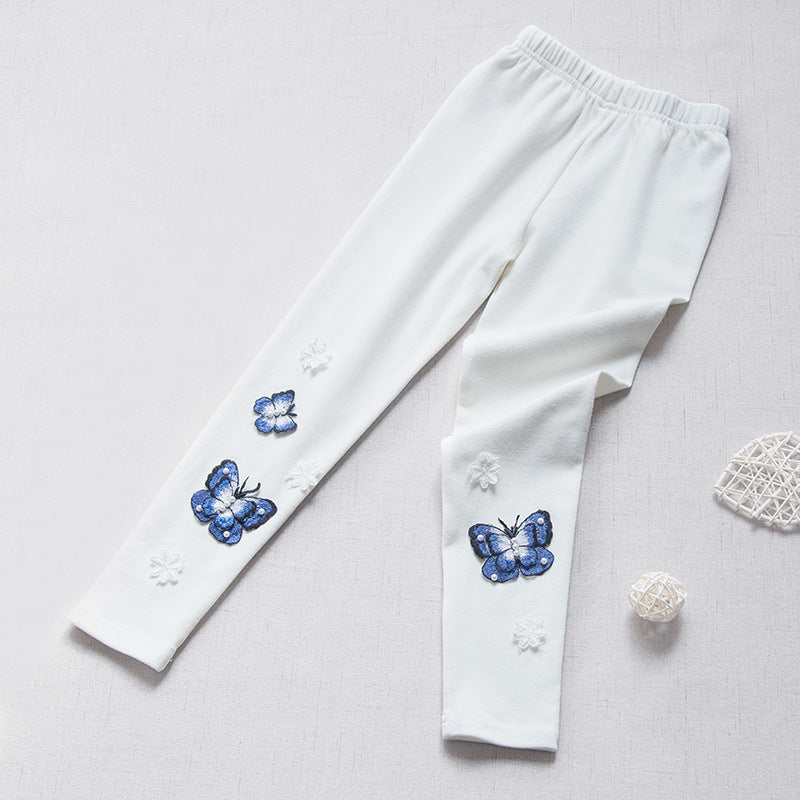 Mädchen Leggings mit bunten Schmetterlingsstickereien Drune