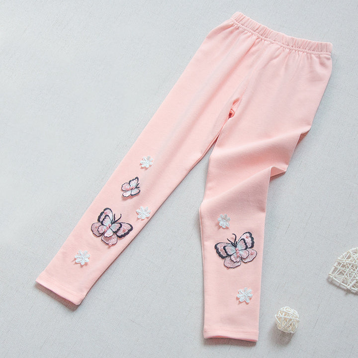 Mädchen Leggings mit bunten Schmetterlingsstickereien Drune