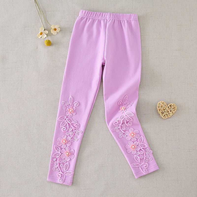 Mädchen Leggings mit floralen Stickereien Drune