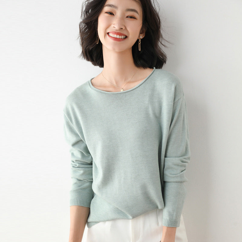 Damen Leichter Feinstrick-Pullover mit weitem Rundhalsausschnitt und legerem Schnitt Drune