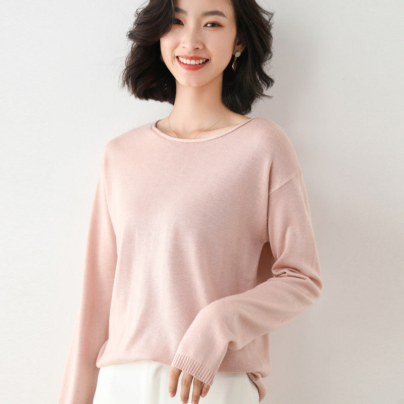 Damen Leichter Feinstrick-Pullover mit weitem Rundhalsausschnitt und legerem Schnitt Drune