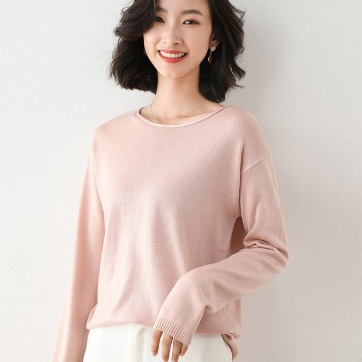Damen Leichter Feinstrick-Pullover mit weitem Rundhalsausschnitt und legerem Schnitt Drune