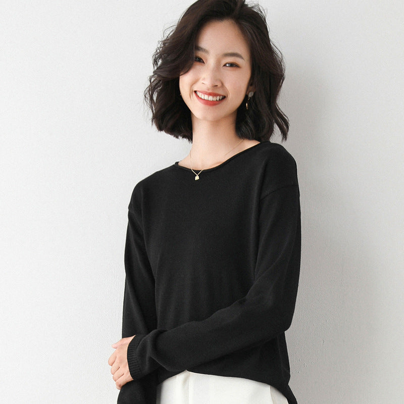 Damen Leichter Feinstrick-Pullover mit weitem Rundhalsausschnitt und legerem Schnitt Drune