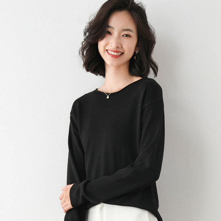 Damen Leichter Feinstrick-Pullover mit weitem Rundhalsausschnitt und legerem Schnitt Drune