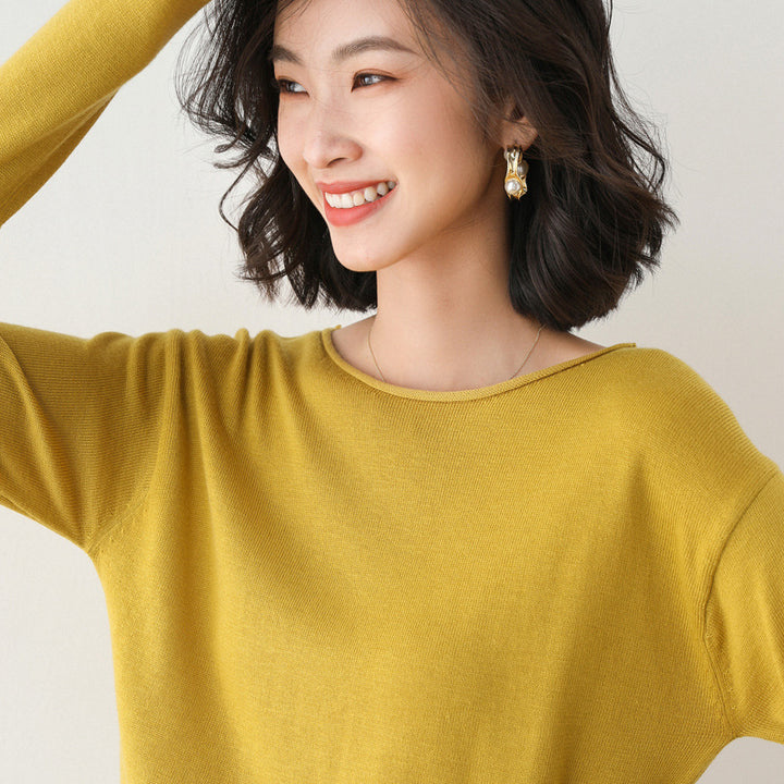 Damen Leichter Feinstrick-Pullover mit weitem Rundhalsausschnitt und legerem Schnitt Drune