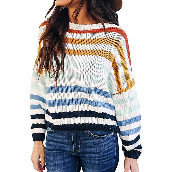 Damen gestreifter Strickpullover mit lässigem Schnitt und breiten Ärmeln Drune