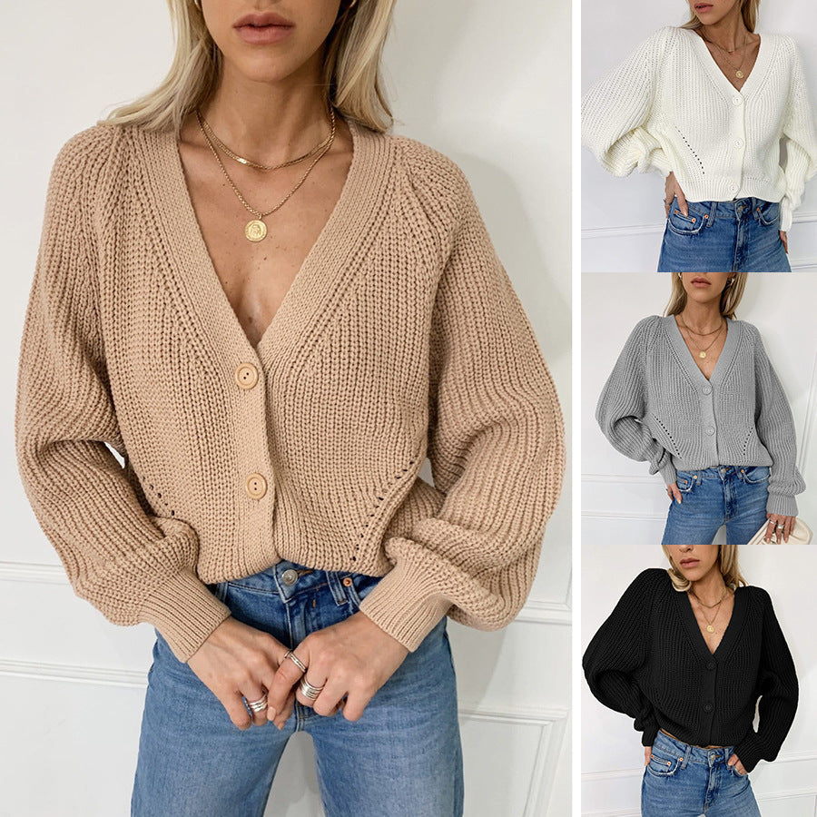 Damen Strickjacke mit tiefem V-Ausschnitt und knöpfbarem Design Drune