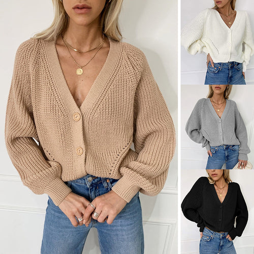 Damen Strickjacke mit tiefem V-Ausschnitt und knöpfbarem Design Drune