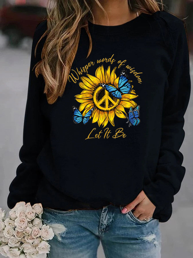 Damen Sweatshirt mit künstlerischem Sonnenblumen- und Schmetterlingsdesign Drune