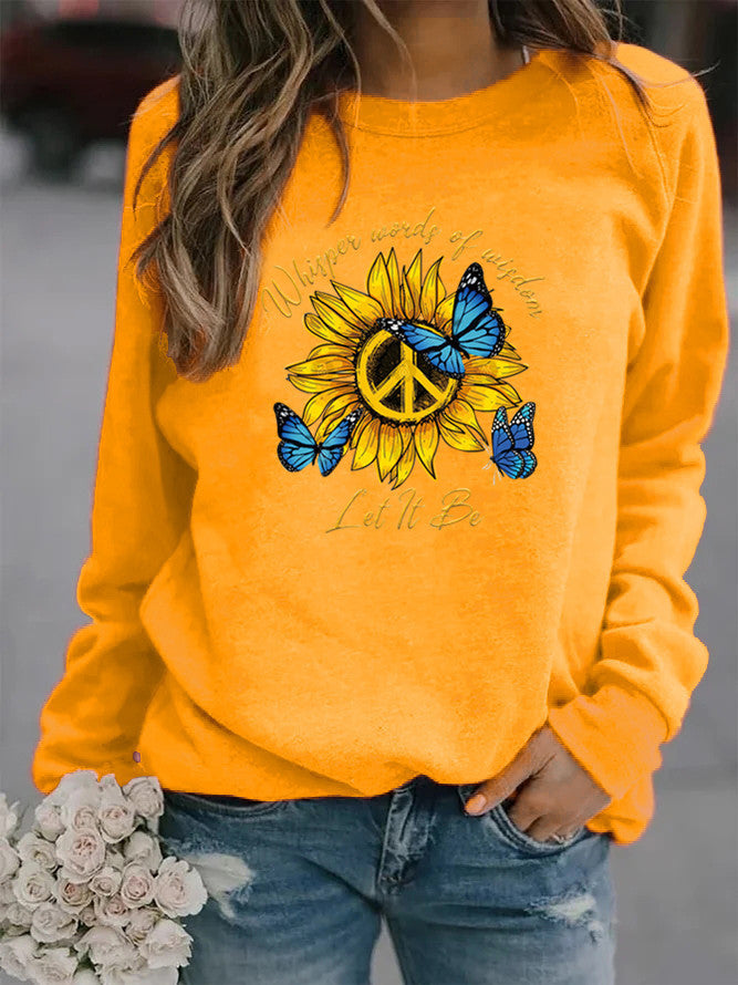 Damen Sweatshirt mit künstlerischem Sonnenblumen- und Schmetterlingsdesign Drune