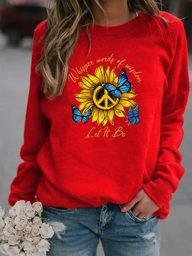 Damen Sweatshirt mit künstlerischem Sonnenblumen- und Schmetterlingsdesign Drune