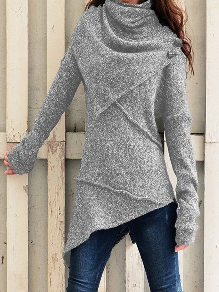 Damen asymmetrischer Boucle-Strickpullover mit großem Schalfkragen Drune
