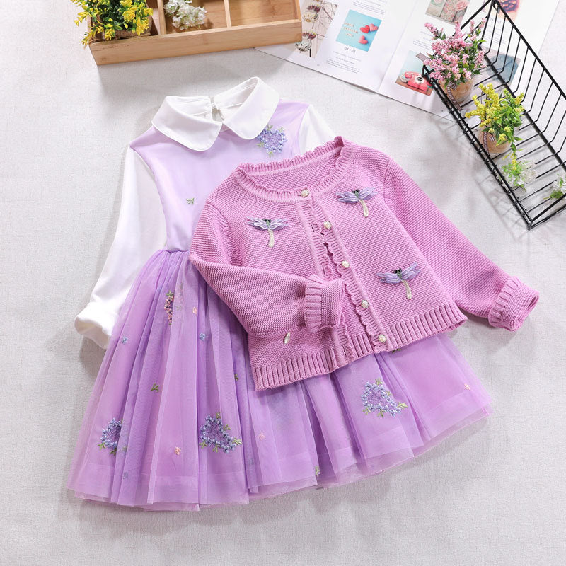 Mädchen festliches Kleid mit gehäkelter Bolero-Cardigan Drune