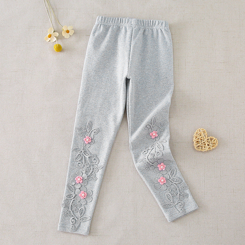 Mädchen Leggings mit floralen Stickereien Drune