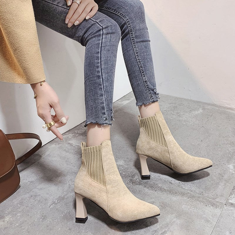 Damen nan spitze Ankleboots mit seitlichem Stretch-Einsatz und sculpted Blockabsatz Drune