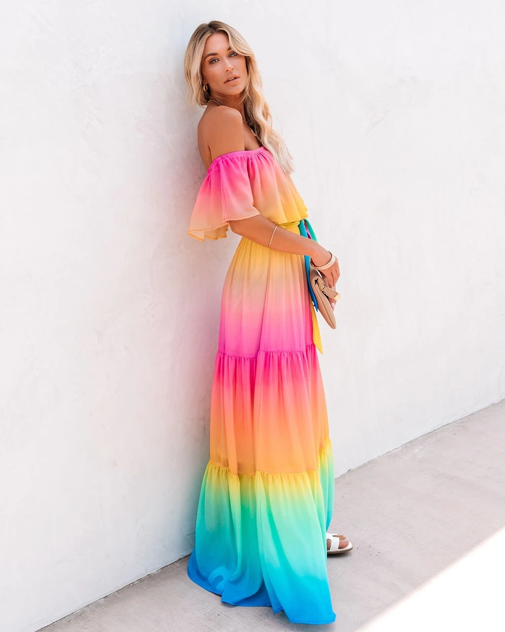 Damen Maxikleid mit schulterfreiem Design von Drune