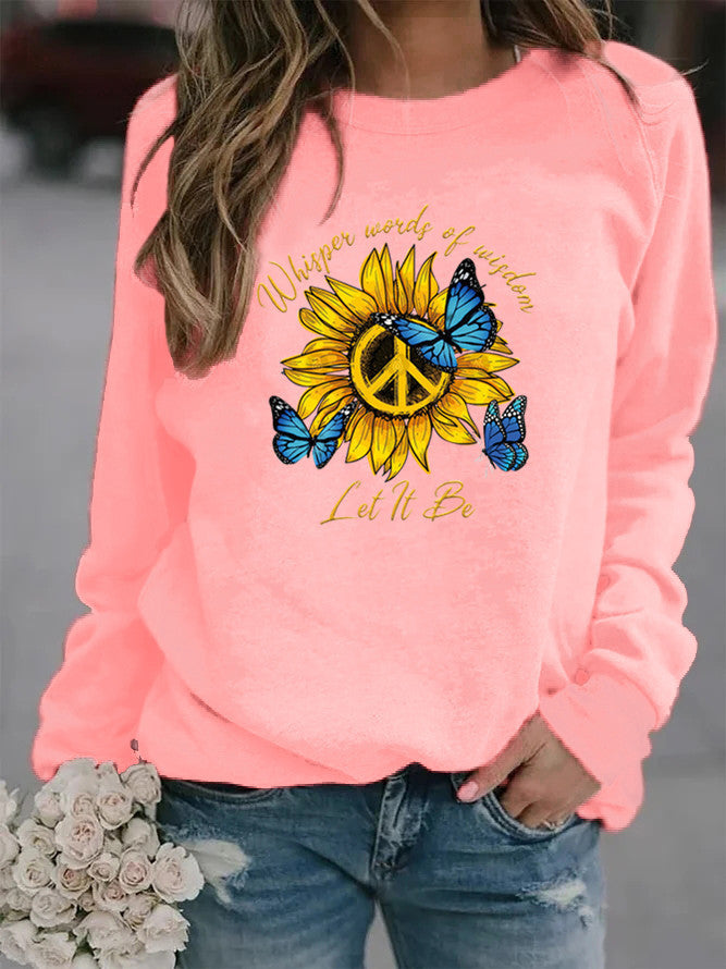 Damen Sweatshirt mit künstlerischem Sonnenblumen- und Schmetterlingsdesign Drune